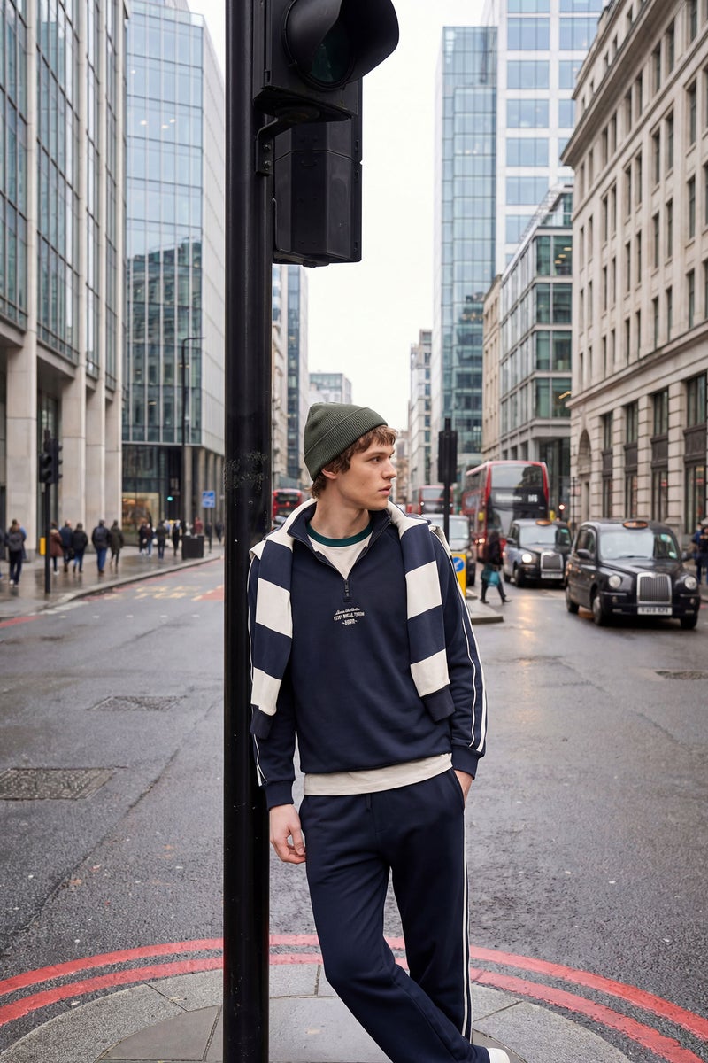 DeFacto Blue Man Boxy Fit Slogan Print Sweatshirt Casual - Image 3